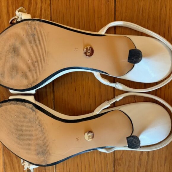 Zara White Leather Kitten Heeled Sandals W/ Gold Buckle, Sz 38 - Picture 10 of 14